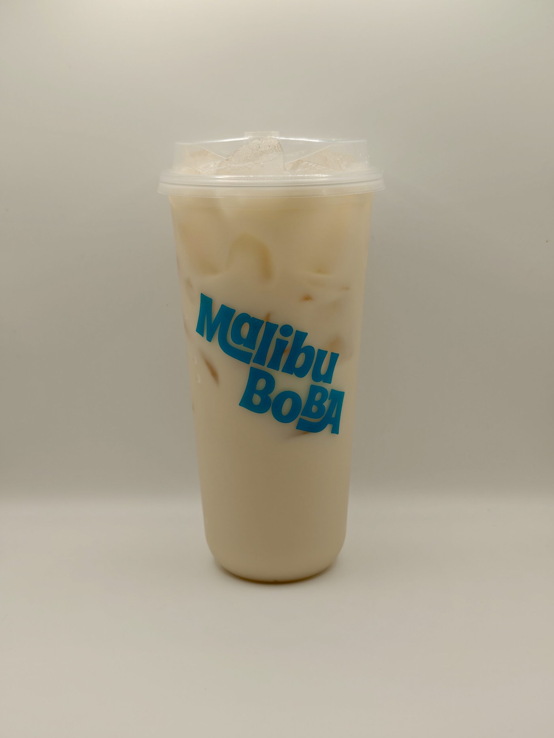 Jasmine Milk Tea made with jasmine green tea and non-dairy creamer in Malibu Boba cup in Agoura Hills